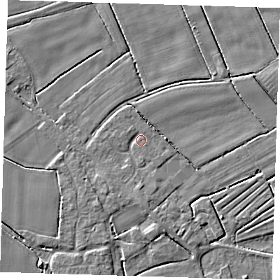 Shaded relief map of the ground around PE229ND, computed from Environment Agency LiDAR. The ground here sits at about 2 m above sea level and falls 4 m across the surrounding 800 m. Surface water reaching this point runs off ground lying to the south, 1.8 m higher.
