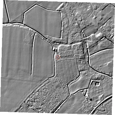 Shaded relief map of the ground around PE229NE, computed from Environment Agency LiDAR. The ground here sits at about 3 m above sea level and falls 4 m across the surrounding 800 m. Surface water reaching this point runs off ground lying to the south-south-west, 1.4 m higher.