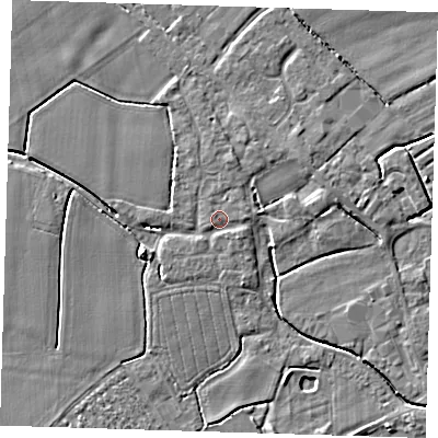 Shaded relief map of the ground around PE229NF, computed from Environment Agency LiDAR. The ground here sits at about 3 m above sea level and falls 4 m across the surrounding 800 m. Surface water reaching this point runs off ground lying to the south-east, 0.9 m higher.
