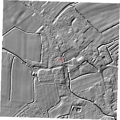 Shaded relief map of the ground around PE229NG, computed from Environment Agency LiDAR. The ground here sits at about 3 m above sea level and falls 4 m across the surrounding 800 m. Surface water reaching this point runs off ground lying to the south-south-east, 0.7 m higher.