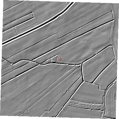 Shaded relief map of the ground around PE229NH, computed from Environment Agency LiDAR. The ground here sits at about 2 m above sea level and falls 4 m across the surrounding 800 m. Surface water reaching this point runs off ground lying to the west-south-west, 3.3 m higher.