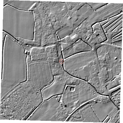 Shaded relief map of the ground around PE229NJ, computed from Environment Agency LiDAR. The ground here sits at about 2 m above sea level and falls 4 m across the surrounding 800 m. Surface water reaching this point runs off ground lying to the north-east, 3.4 m higher.
