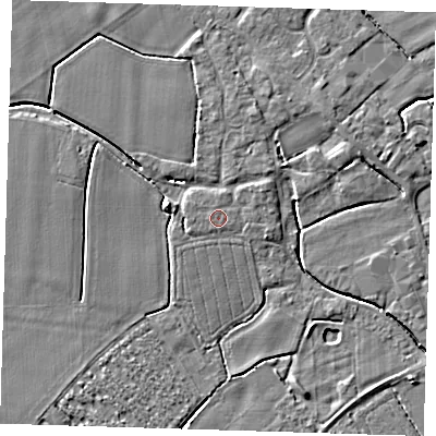 Shaded relief map of the ground around PE229NL, computed from Environment Agency LiDAR. The ground here sits at about 3 m above sea level and falls 4 m across the surrounding 800 m. The ground contributing surface water to this point lies to the west.