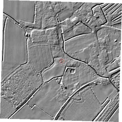 Shaded relief map of the ground around PE229NQ, computed from Environment Agency LiDAR. The ground here sits at about 2 m above sea level and falls 4 m across the surrounding 800 m. Surface water reaching this point runs off ground lying to the north-east, 3.4 m higher.