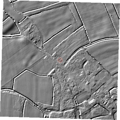 Shaded relief map of the ground around PE229PA, computed from Environment Agency LiDAR. The ground here sits at about 2 m above sea level and falls 4 m across the surrounding 800 m. Surface water reaching this point runs off ground lying to the south-south-east, 0.6 m higher.