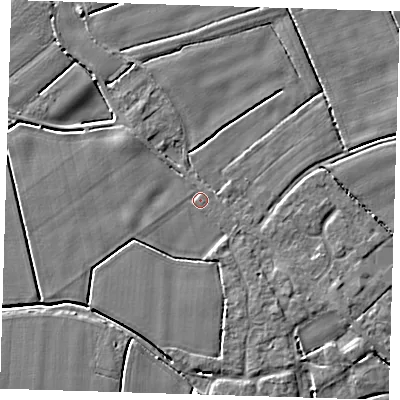 Shaded relief map of the ground around PE229PB, computed from Environment Agency LiDAR. The ground here sits at about 2 m above sea level and falls 4 m across the surrounding 800 m. Surface water reaching this point runs off ground lying to the north-west, 1.6 m higher.