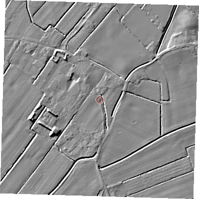 Shaded relief map of the ground around PE229PF, computed from Environment Agency LiDAR. The ground here sits at about 2 m above sea level and falls 6 m across the surrounding 800 m. Surface water reaching this point runs off ground lying to the north-east, 2.7 m higher.