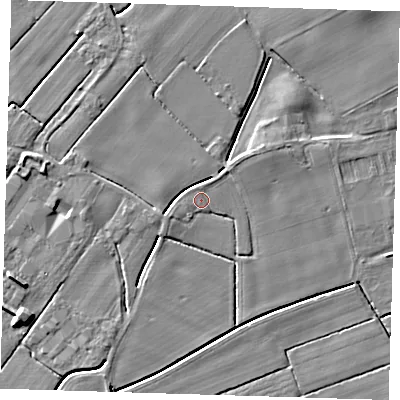 Shaded relief map of the ground around PE229PG, computed from Environment Agency LiDAR. The ground here sits at about 2 m above sea level and falls 6 m across the surrounding 800 m. Surface water reaching this point runs off ground lying to the west-south-west, 1.1 m higher.