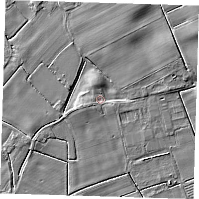 Shaded relief map of the ground around PE229PH, computed from Environment Agency LiDAR. The ground here sits at about 2 m above sea level and falls 4 m across the surrounding 800 m. Surface water reaching this point runs off ground lying to the east-north-east, 2.3 m higher.