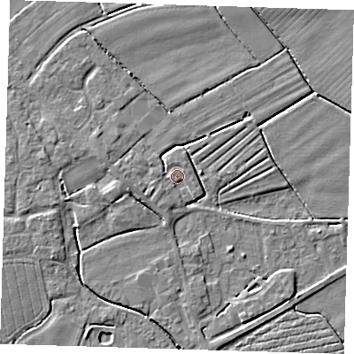 Shaded relief map of the ground around PE229PL, computed from Environment Agency LiDAR. The ground here sits at about 3 m above sea level and falls 3 m across the surrounding 800 m. Surface water reaching this point runs off ground lying to the west-south-west, 1.5 m higher.