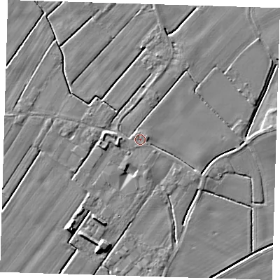 Shaded relief map of the ground around PE229PN, computed from Environment Agency LiDAR. The ground here sits at about 3 m above sea level and falls 6 m across the surrounding 800 m. The ground contributing surface water to this point lies to the south.