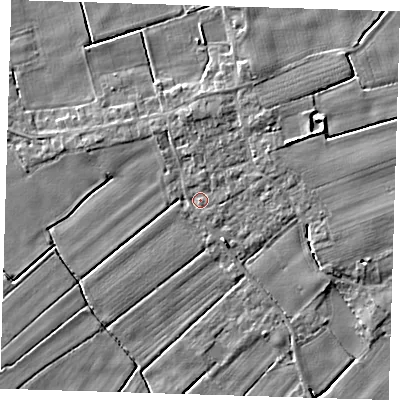 Shaded relief map of the ground around PE229PP, computed from Environment Agency LiDAR. The ground here sits at about 2 m above sea level and falls 4 m across the surrounding 800 m. Surface water reaching this point runs off ground lying to the north-east, 1.6 m higher.