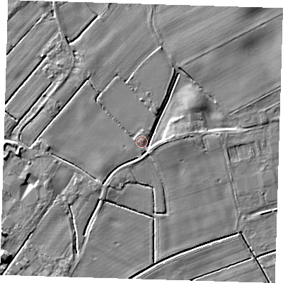 Shaded relief map of the ground around PE229PQ, computed from Environment Agency LiDAR. The ground here sits at about 3 m above sea level and falls 6 m across the surrounding 800 m. Surface water reaching this point runs off ground lying to the east, 3.2 m higher.