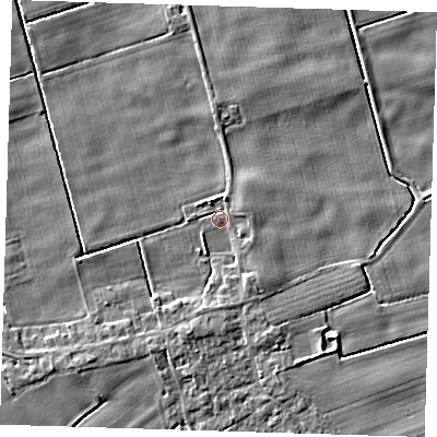 Shaded relief map of the ground around PE229PS, computed from Environment Agency LiDAR. The ground here sits at about 2 m above sea level and falls 5 m across the surrounding 800 m. Surface water reaching this point runs off ground lying to the north-north-east, 1.9 m higher.