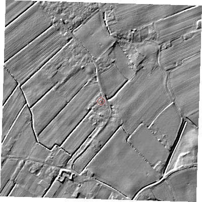 Shaded relief map of the ground around PE229PW, computed from Environment Agency LiDAR. The ground here sits at about 2 m above sea level and falls 4 m across the surrounding 800 m. Surface water reaching this point runs off ground lying to the north-east, 3.4 m higher.