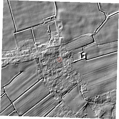 Shaded relief map of the ground around PE229PX, computed from Environment Agency LiDAR. The ground here sits at about 3 m above sea level and falls 4 m across the surrounding 800 m. Surface water reaching this point runs off ground lying to the east-south-east, 1.3 m higher.