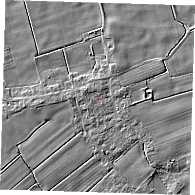 Shaded relief map of the ground around PE229PY, computed from Environment Agency LiDAR. The ground here sits at about 3 m above sea level and falls 4 m across the surrounding 800 m. Surface water reaching this point runs off ground lying to the north-north-west, 0.8 m higher.