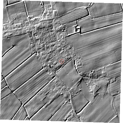 Shaded relief map of the ground around PE229QA, computed from Environment Agency LiDAR. The ground here sits at about 2 m above sea level and falls 4 m across the surrounding 800 m. Surface water reaching this point runs off ground lying to the west-south-west, 1.7 m higher.