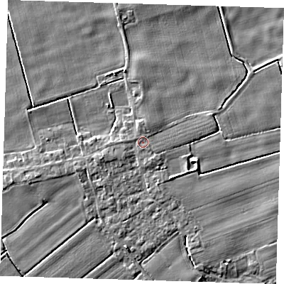 Shaded relief map of the ground around PE229QE, computed from Environment Agency LiDAR. The ground here sits at about 3 m above sea level and falls 4 m across the surrounding 800 m. Surface water reaching this point runs off ground lying to the west-south-west, 0.6 m higher.