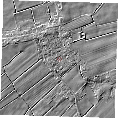 Shaded relief map of the ground around PE229QR, computed from Environment Agency LiDAR. The ground here sits at about 2 m above sea level and falls 4 m across the surrounding 800 m. Surface water reaching this point runs off ground lying to the east-north-east, 1.3 m higher.