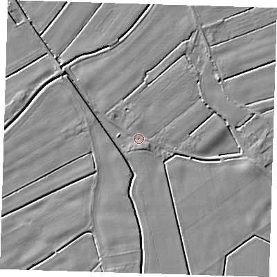 Shaded relief map of the ground around PE229QS, computed from Environment Agency LiDAR. The ground here sits at about 2 m above sea level and falls 4 m across the surrounding 800 m. Surface water reaching this point runs off ground lying to the south-south-east, 1.1 m higher.