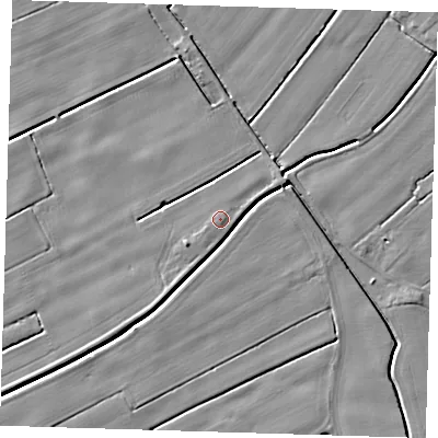Shaded relief map of the ground around PE229QT, computed from Environment Agency LiDAR. The ground here sits at about 3 m above sea level and falls 4 m across the surrounding 800 m. Surface water reaching this point runs off ground lying to the south-south-east, 0.6 m higher.