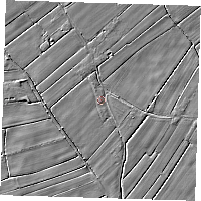 Shaded relief map of the ground around PE229QX, computed from Environment Agency LiDAR. The ground here sits at about 3 m above sea level and falls 3 m across the surrounding 800 m. Surface water reaching this point runs off ground lying to the south, 0.9 m higher.
