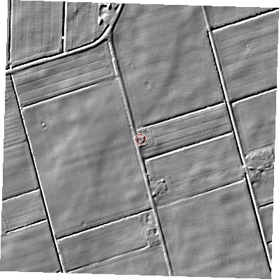 Shaded relief map of the ground around PE229RH, computed from Environment Agency LiDAR. The ground here sits at about 2 m above sea level and falls 4 m across the surrounding 800 m. Surface water reaching this point runs off ground lying to the west-south-west, 0.8 m higher.