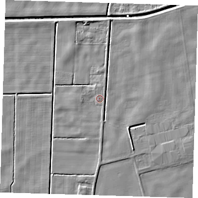 Shaded relief map of the ground around PE229RJ, computed from Environment Agency LiDAR. The ground here sits at about 2 m above sea level and falls 5 m across the surrounding 800 m. Surface water reaching this point runs off ground lying to the south-east, 3.7 m higher.