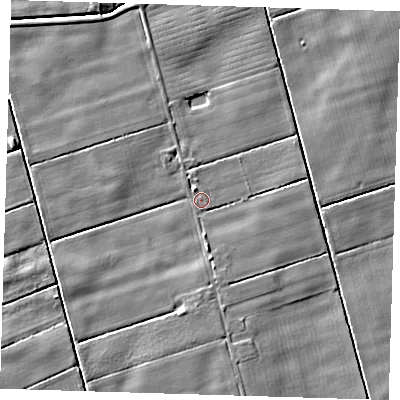 Shaded relief map of the ground around PE229RQ, computed from Environment Agency LiDAR. The ground here sits at about 1 m above sea level and falls 3 m across the surrounding 800 m. Surface water reaching this point runs off ground lying to the south, 2.0 m higher.