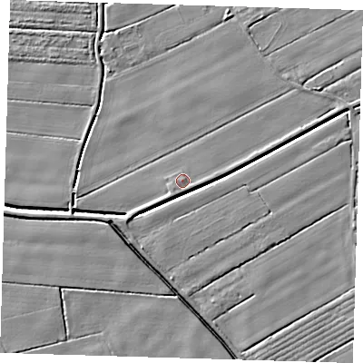 Shaded relief map of the ground around PE229RZ, computed from Environment Agency LiDAR. The ground here sits at about 3 m above sea level and falls 4 m across the surrounding 800 m. Surface water reaching this point runs off ground lying to the south-south-west, 0.9 m higher.