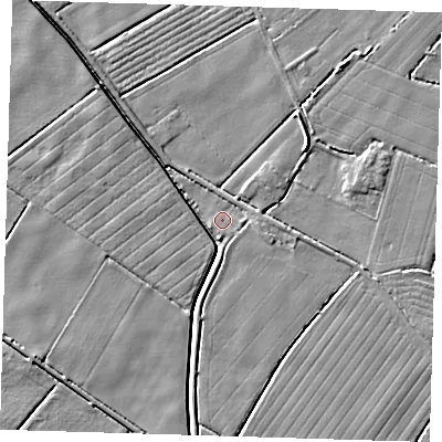 Shaded relief map of the ground around PE229SA, computed from Environment Agency LiDAR. The ground here sits at about 2 m above sea level and falls 5 m across the surrounding 800 m. Surface water reaching this point runs off ground lying to the east-south-east, 1.5 m higher.