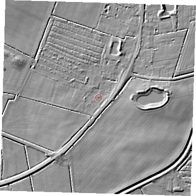 Shaded relief map of the ground around PE234AH, computed from Environment Agency LiDAR. The ground here sits at about 3 m above sea level and falls 7 m across the surrounding 800 m. Surface water reaching this point runs off ground lying to the south-south-west, 2.6 m higher.
