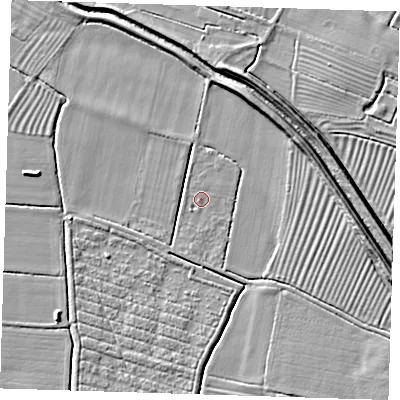 Shaded relief map of the ground around PE235PH, computed from Environment Agency LiDAR. The ground here sits at about 5 m above sea level and falls 7 m across the surrounding 800 m. Surface water reaching this point runs off ground lying to the north-north-west, 0.6 m higher.