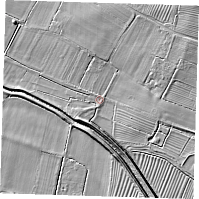Shaded relief map of the ground around PE235PJ, computed from Environment Agency LiDAR. The ground here sits at about 5 m above sea level and falls 7 m across the surrounding 800 m. Surface water reaching this point runs off ground lying to the south-south-west, 1.1 m higher.