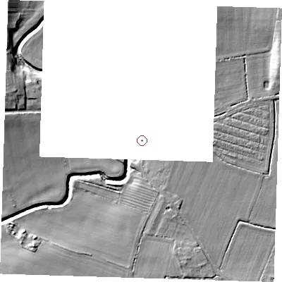 Shaded relief map of the ground around PE235PW, computed from Environment Agency LiDAR. and falls 12 m across the surrounding 800 m.