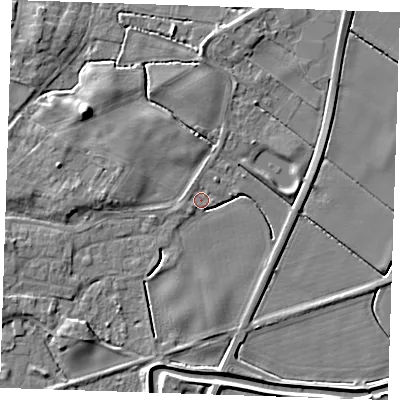 Shaded relief map of the ground around PE244AL, computed from Environment Agency LiDAR. The ground here sits at about 3 m above sea level and falls 7 m across the surrounding 800 m. Surface water reaching this point runs off ground lying to the south-west, 4.3 m higher.