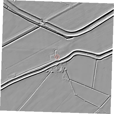 Shaded relief map of the ground around PE244AQ, computed from Environment Agency LiDAR. The ground here sits at about 3 m above sea level and falls 5 m across the surrounding 800 m. Surface water reaching this point runs off ground lying to the south-south-east, 2.1 m higher.