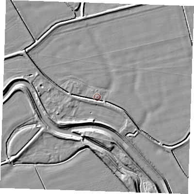 Shaded relief map of the ground around PE244AT, computed from Environment Agency LiDAR. The ground here sits at about 3 m above sea level and falls 6 m across the surrounding 800 m. Surface water reaching this point runs off ground lying to the west-south-west, 3.5 m higher.