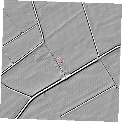 Shaded relief map of the ground around PE244AU, computed from Environment Agency LiDAR. The ground here sits at about 3 m above sea level and falls 4 m across the surrounding 800 m. Surface water reaching this point runs off ground lying to the east-south-east, 3.4 m higher.