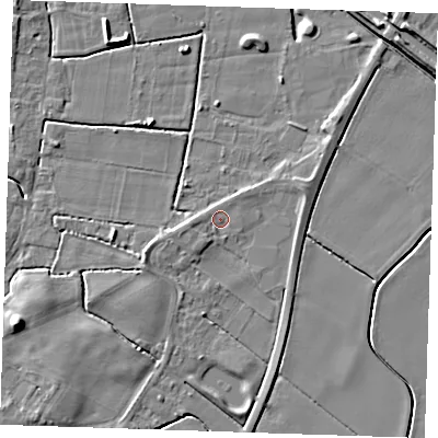 Shaded relief map of the ground around PE244AW, computed from Environment Agency LiDAR. The ground here sits at about 3 m above sea level and falls 8 m across the surrounding 800 m. Surface water reaching this point runs off ground lying to the west, 0.9 m higher.