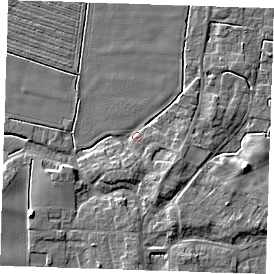 Shaded relief map of the ground around PE244BQ, computed from Environment Agency LiDAR. The ground here sits at about 3 m above sea level and falls 8 m across the surrounding 800 m. Surface water reaching this point runs off ground lying to the south-east, 4.5 m higher.