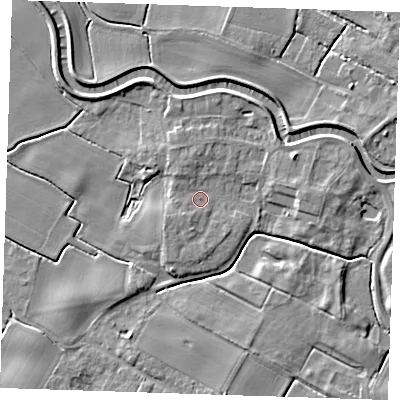 Shaded relief map of the ground around PE244EL, computed from Environment Agency LiDAR. The ground here sits at about 4 m above sea level and falls 5 m across the surrounding 800 m. Surface water reaching this point runs off ground lying to the north, 1.6 m higher.