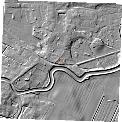 Shaded relief map of the ground around PE244EN, computed from Environment Agency LiDAR. The ground here sits at about 5 m above sea level and falls 6 m across the surrounding 800 m. Surface water reaching this point runs off ground lying to the west-north-west, 1.0 m higher.