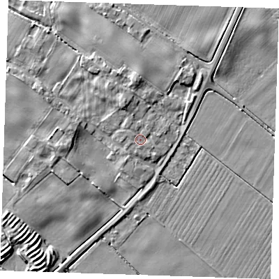 Shaded relief map of the ground around PE244ER, computed from Environment Agency LiDAR. The ground here sits at about 5 m above sea level and falls 4 m across the surrounding 800 m. Surface water reaching this point runs off ground lying to the north-north-west, 2.0 m higher.