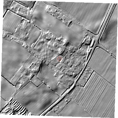 Shaded relief map of the ground around PE244ES, computed from Environment Agency LiDAR. The ground here sits at about 5 m above sea level and falls 4 m across the surrounding 800 m. Surface water reaching this point runs off ground lying to the north-north-east, 1.6 m higher.