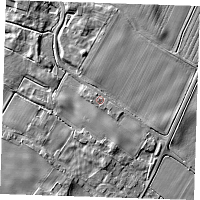 Shaded relief map of the ground around PE244EX, computed from Environment Agency LiDAR. The ground here sits at about 5 m above sea level and falls 5 m across the surrounding 800 m. Surface water reaching this point runs off ground lying to the west-north-west, 0.9 m higher.