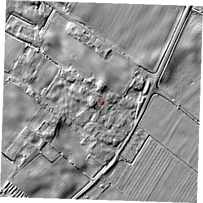 Shaded relief map of the ground around PE244EZ, computed from Environment Agency LiDAR. The ground here sits at about 5 m above sea level and falls 4 m across the surrounding 800 m. Surface water reaching this point runs off ground lying to the north, 1.6 m higher.