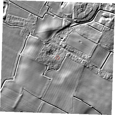 Shaded relief map of the ground around PE244HE, computed from Environment Agency LiDAR. The ground here sits at about 4 m above sea level and falls 5 m across the surrounding 800 m. Surface water reaching this point runs off ground lying to the east, 2.2 m higher.