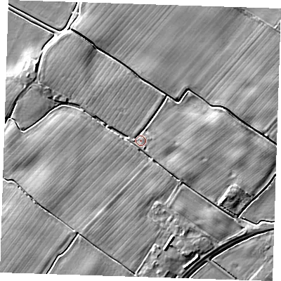 Shaded relief map of the ground around PE244HL, computed from Environment Agency LiDAR. The ground here sits at about 4 m above sea level and falls 5 m across the surrounding 800 m. Surface water reaching this point runs off ground lying to the south-east, 2.0 m higher.